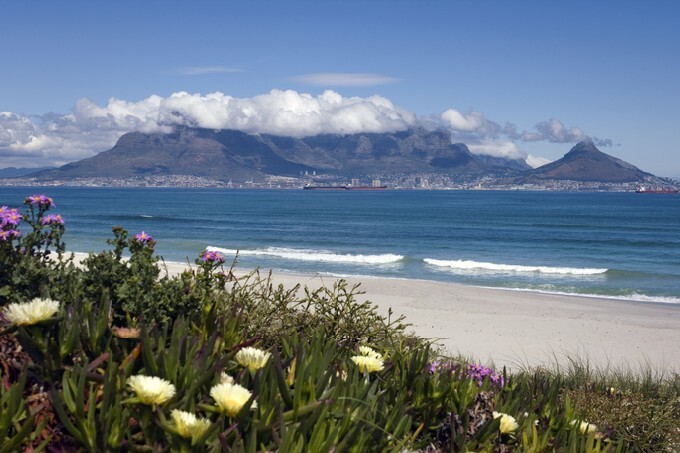 View of Table Mountain and the City of Cape Town from Bloubergstrand, South Africa